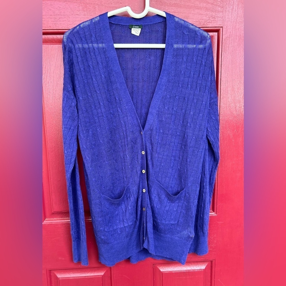 J Crew M linen grandpa cable knit cardigan sweater Lagenlook Normcore ca…